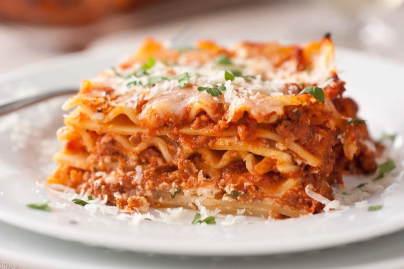 Lasagna with red sauce and melted cheese